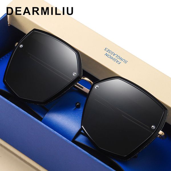 

dearmiliu 2020 новый поляризованном женские солнцезащитные очки polygonal металл большой кадр открытый очки okulary przeciwsloneczne gafas u, White;black