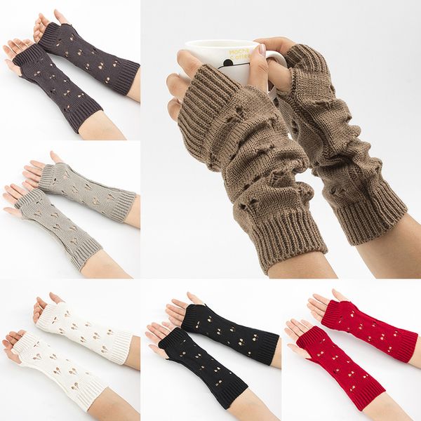 

winter women fashion long gloves with knitted wool wrist arm warmers fingerless gloves mitten long guantes, Blue;gray