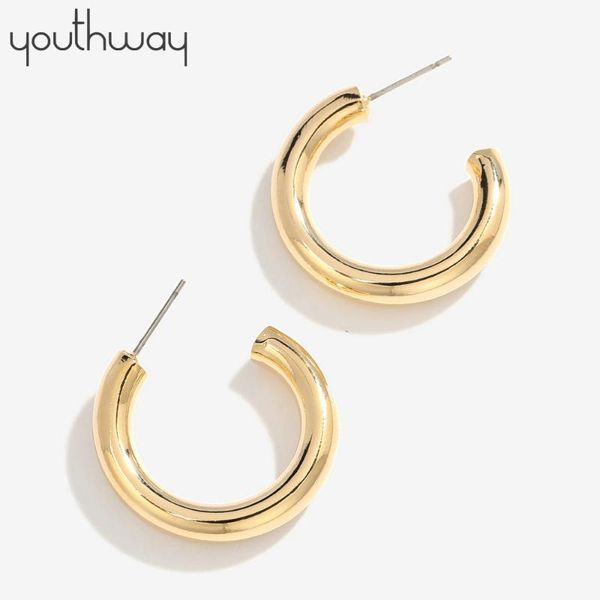 

28mm smooth hoop earrings daily gold color brass huggie circles chunky earrings wedding jewelry for women, Golden;silver