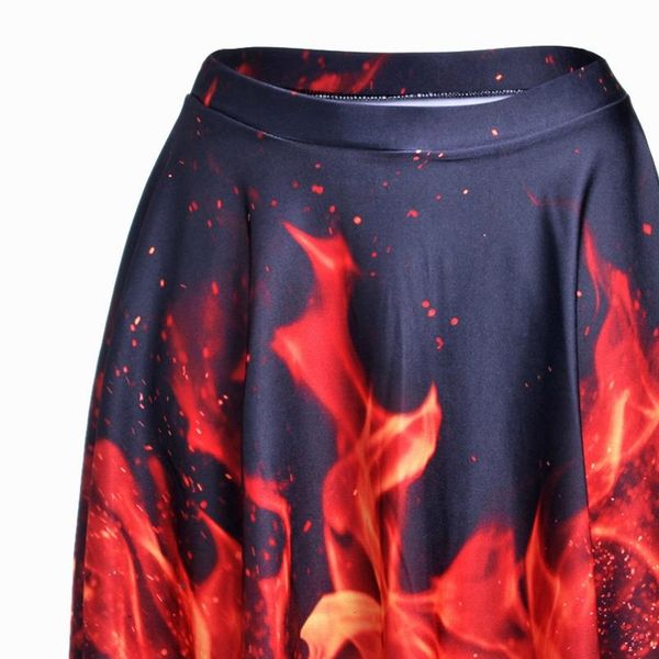 

фитнес сексуальные женщины огонь юбка 3d цифровой печати юбка женская высокой талией плиссированные юбки vintage ladies skater, Black