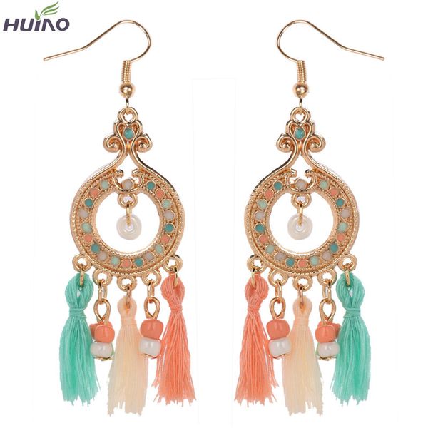 

dangle & chandelier korean design 5colors cloth and beads tassels oil painting round alloy drop earrings 2021, Silver