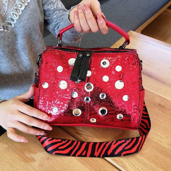 

shoulder bags women totes luxury black red silver crystal glossy leather punk handbags 2021 ladies crossbody