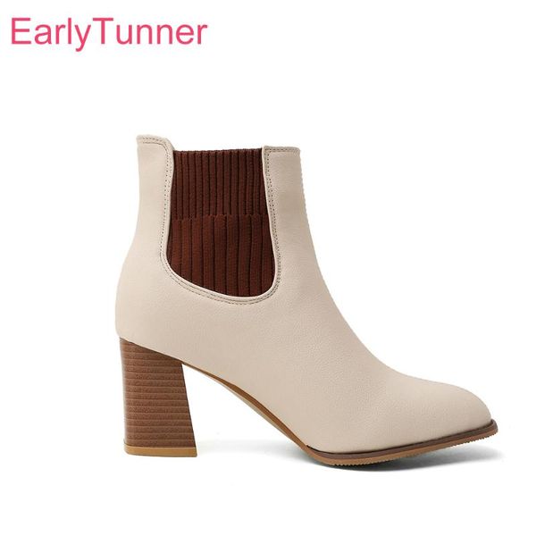

boots 2021 brand comfortable beige black women ankle 3 inch heels lady riding shoes plus big small size 11 30 43 46