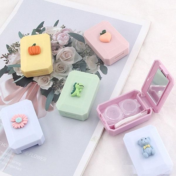 

new plastic contact lens case cartoon container portable pocket contact lens holder makeup eye care storage boxes