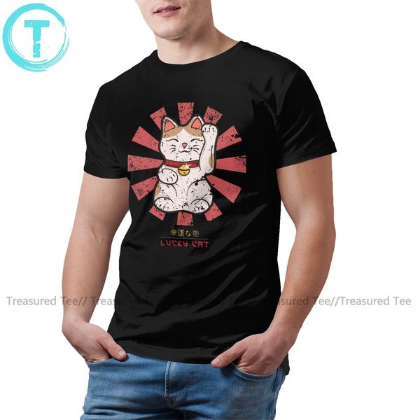 

японский кот футболка lucky cat ретро японская футболка cute моды майка с коротким рукавом мужская футболка