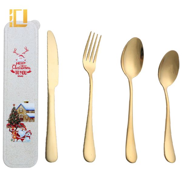 

reusable travel cutlery set christmas gift box metal straw fork knife and spoon flatware set stainless steel cutlery 2 buyers