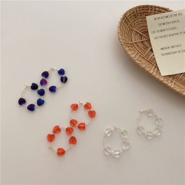 

korea retro colorful resin transparent love heart hoop earrings for woman aesthetic accessorie fashion party jewelry, Golden;silver