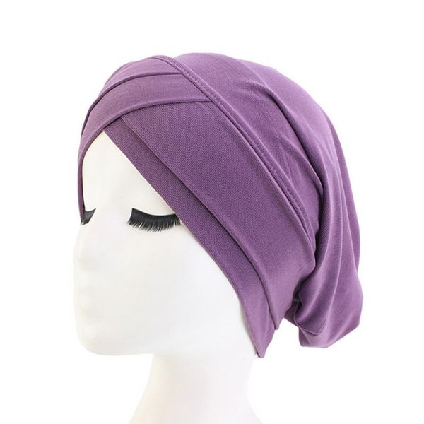 

for chemotherapy trave inner cap wrap head women turban hat bonnet solid color hair loss night sleeping elastic soft w front, Blue;gray