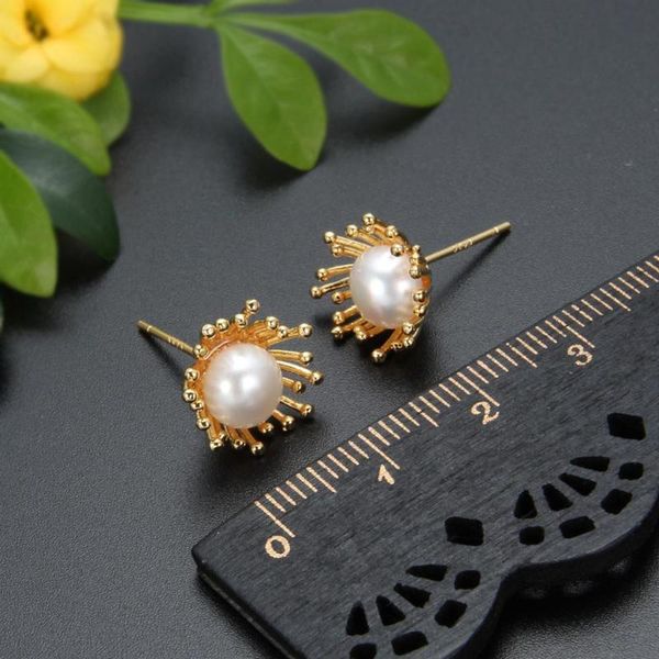 

stud pearl earrings white pink freshwater for women party gift fashion jewelry beautiful flower leaf, Golden;silver