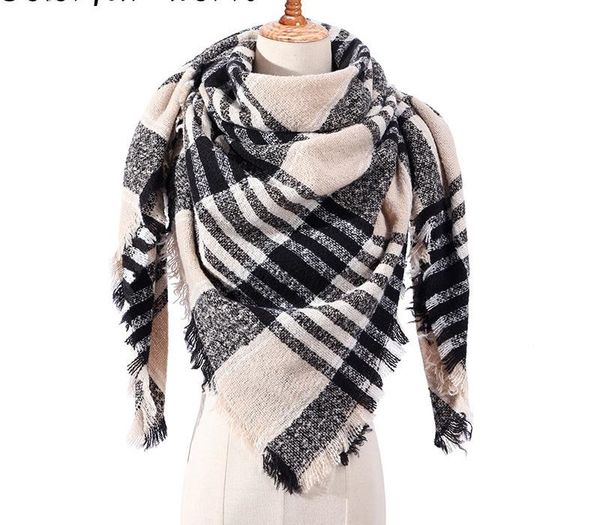 

2020 winter women warm cashmere scarves neck bandana wrap new color plaid scarf triangular ladies shawl, Blue;gray