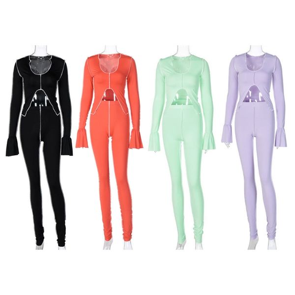 

women 2 piece workout outfits flare long sleeve crop stacked leggings side stripe patchwork bodycon tracksuit, Gray