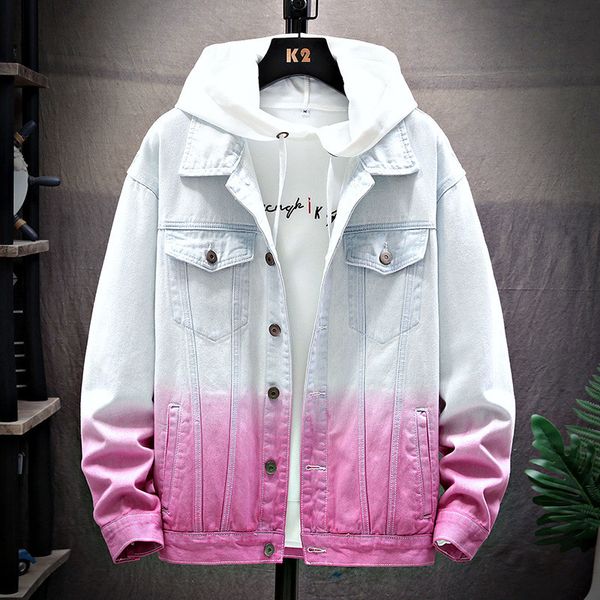

fashion mutil style tie dye teens denim jackets lapel neck single breasted outerwear autumn winter male clothing, Black;brown