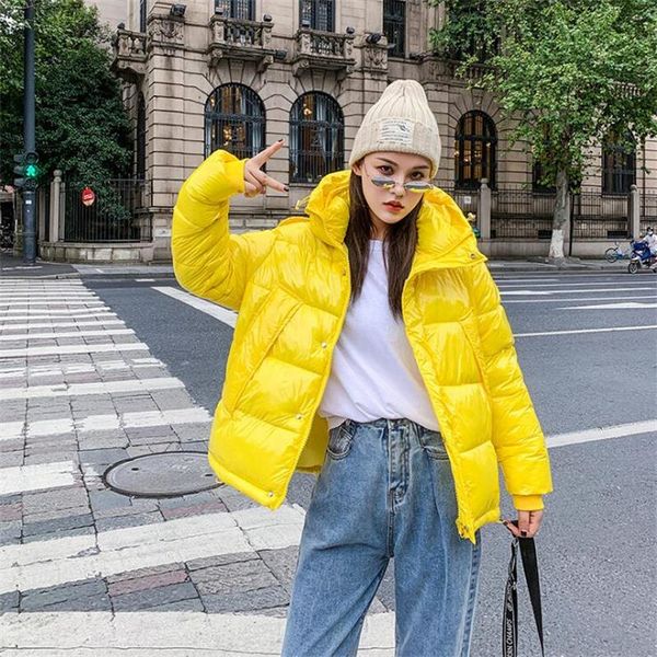 

2020 new thicken hooded winter jacket women parkas short coat casual glossy warm winter coat women jaqueta feminina, Black