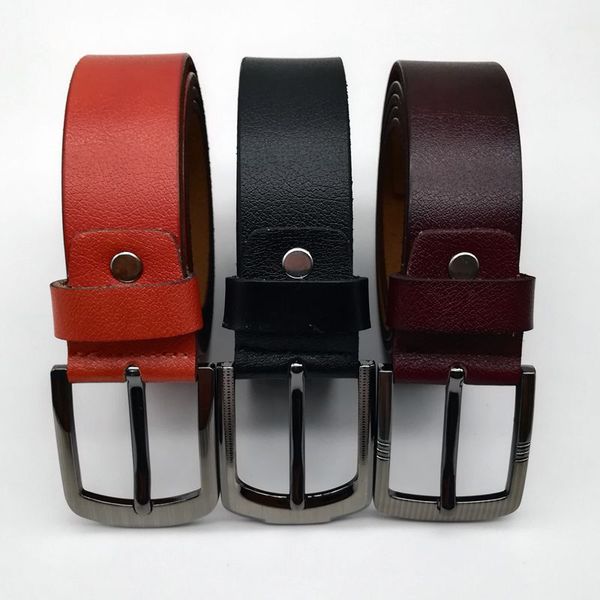 

men's leather belt retro design pin buckle belt korean style, Black;brown