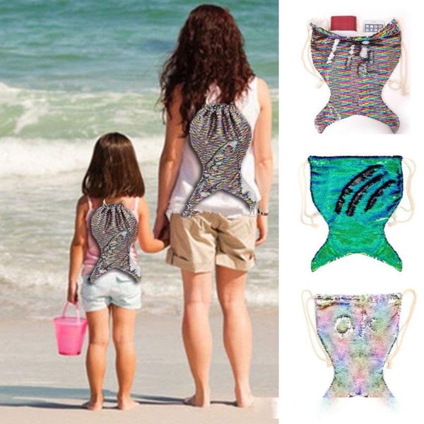 

mermaid sequin backpack kids women drawstring travel shoulders backpack handbag storage bags school bag xmas birthday gift
