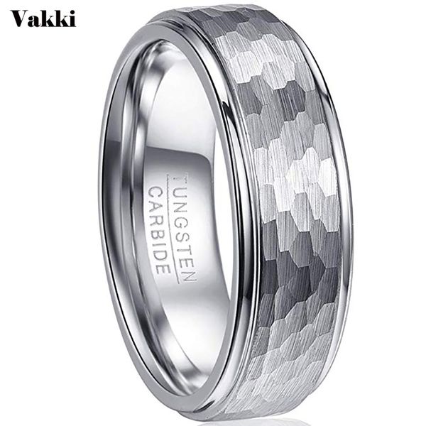 

wedding rings vakki mens ring 8mm wide 2.3mm thick round hexagonal pattern tungsten steel for men engagement jewelry, Slivery;golden