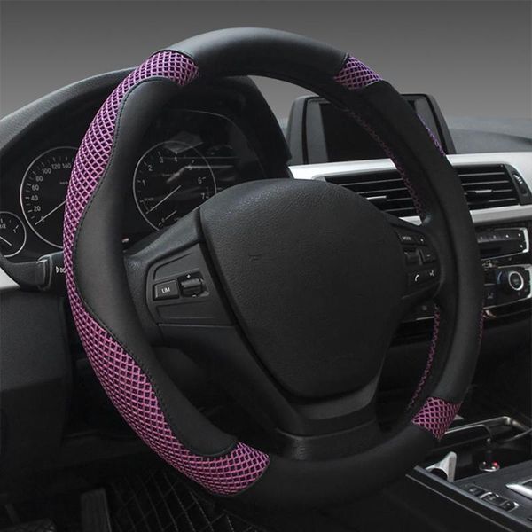 

car steering wheel cover breathable net anti slip pu leather steering covers suitable 37-38cm auto decoration