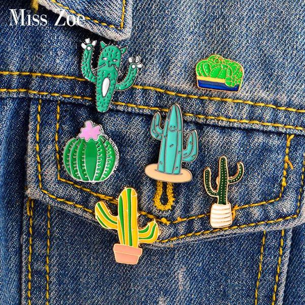 

pins, brooches cartoon cactus prickly pear enamel pin brooch green plant mexican cat denim jacket lapel coat badge fashion jewelry, Gray