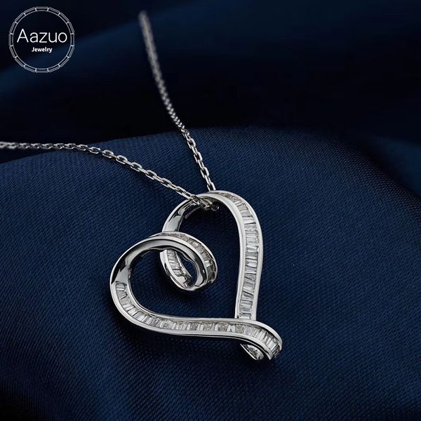 

chains aazuo real princess diamonds 100% 18k white gold lovely heart pendent with chain necklace gifted for women wedding au750, Silver