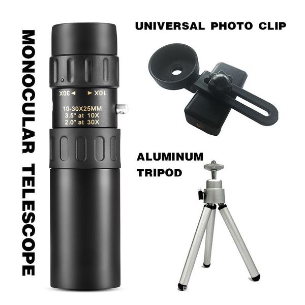 

metal 10-30x25 zoom monocular binoculars pocket telescope supports smartphone to take pictures