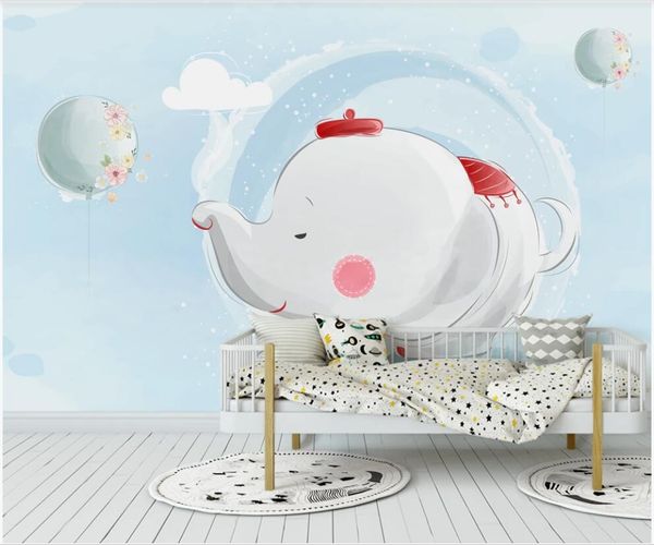 

3d p wallpaper custom mural plane cute cartoon baby elephant balloon fresh children room home decor wallpaper in the living room