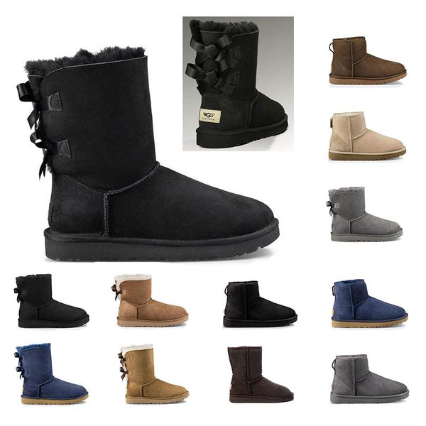 

2020 girls winter snow boots low hight bow knot knee half ankle ladies black grey chestnut navy blue purple red women shoes