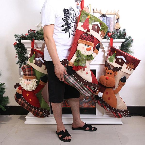 

christmas decorations 38*48*80cm big party xmas tree hanging decor year cartoon deer santa snowman stocking sock kids gift candy bags
