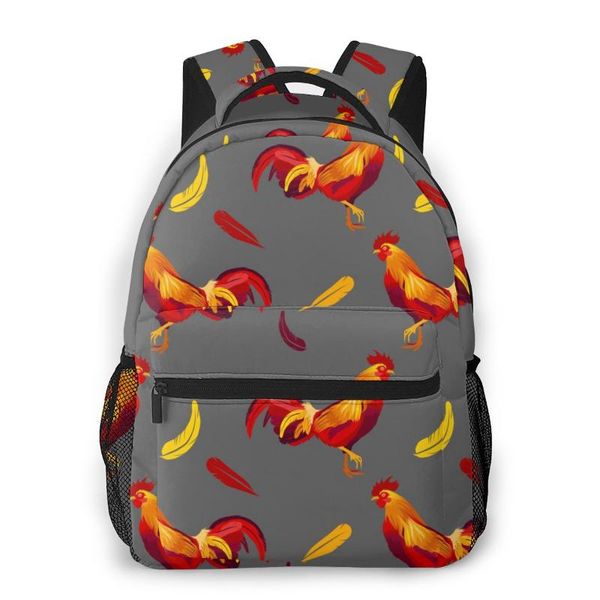 

backpack casual travel bag red rooster print grey school bag fashion shoulder for teenage girl bagpack