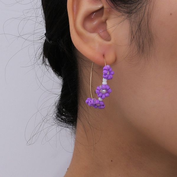 

vintage colorful beads flowers big hoop earrings for women boho gold color big circle earring jewelry girl party gifts, Golden;silver