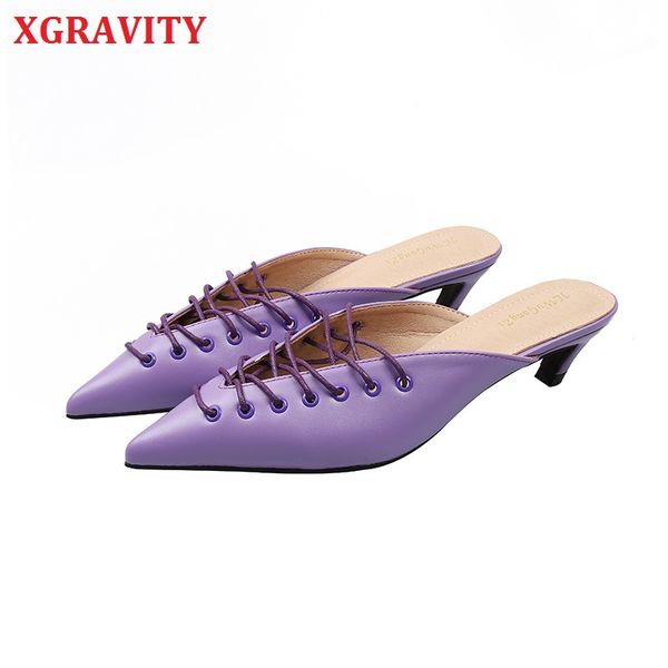 

dress shoes xgravity retro mules all matched v women pointed toe ladies pumps woman fashion high heel slippers heels sandals b137, Black