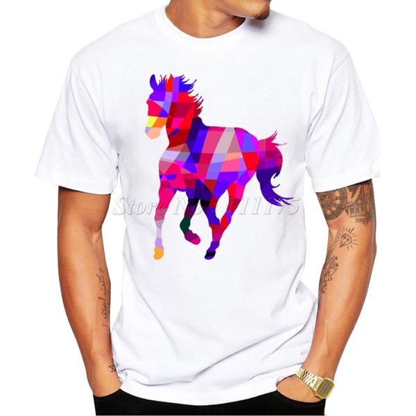 

2019 new fashion geometric colorful horse design men's t shirt cool casual male t-shirt