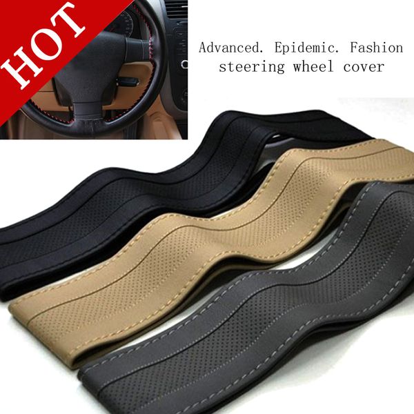 

diy car steering wheel cover artificial leather hand sewing with needle and thread three colors car steer decoration