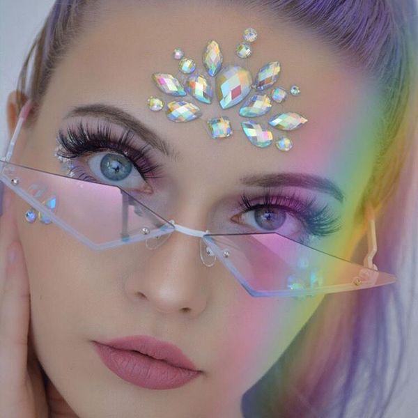 

2020 brand fashion designer cat eye half frame sunglasses women vintage metal reflective glasses for women mirror, White;black