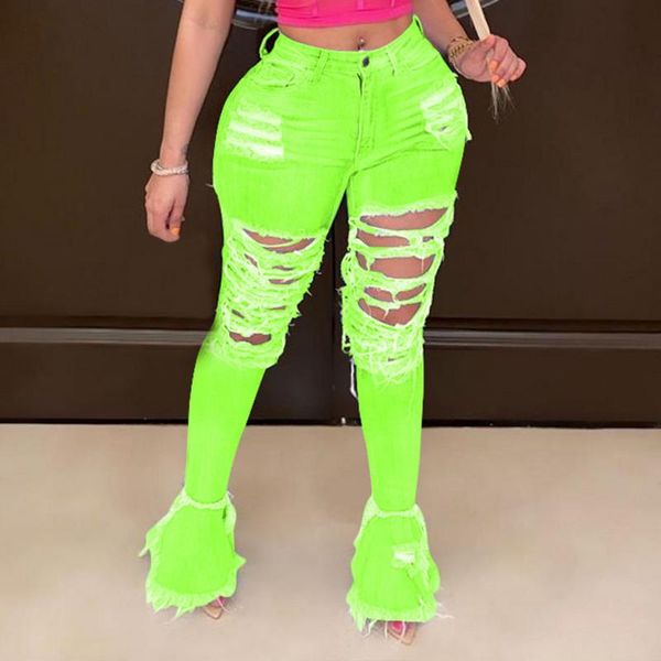 

women's jeans shujin ripped for women high waist vintage flare with holes patchwork bell bottom jean denim pants trousers, Blue