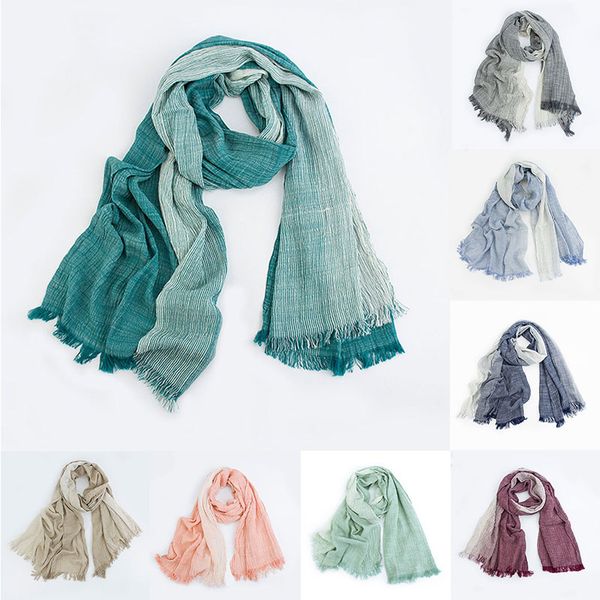 

scarves men women scarf wrinkled long shawls wrap striped cotton linen gradient crinkle stripe hijab soft tassel, Blue;gray