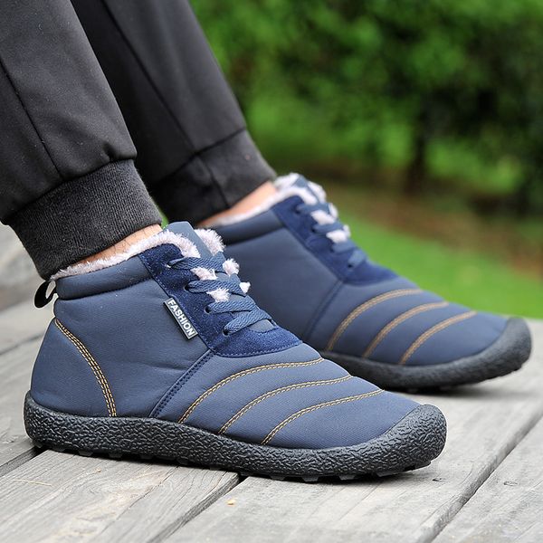 

high fur warm ankle snow boots outdoor fashion comfortable winter christmas sneakers light anti skid casual shoes for men, Black