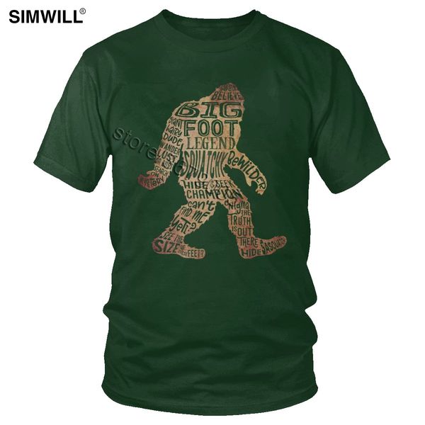 

funny funny bigfoot tshirt forest green мужская ситца t рубашка с коротким рукавом sasquatch силуэт слова в brown tee