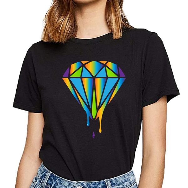 

t shirt women dripping rainbow diamond comic inscriptions print female tshirt