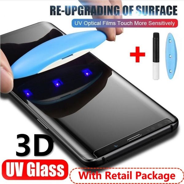 

10pcs/lot with box uv full glue curved tempered glass for samsung s20 plus s10 e s9 plus screen protector on note 10 pro 9 glass