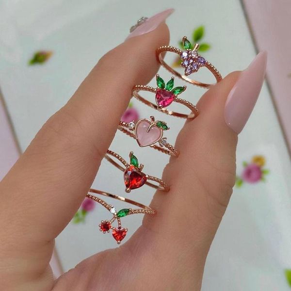 

wedding rings summer arrived delicious fruit design cute peach charm band finger for lovely girl women fashion jewelry, Slivery;golden