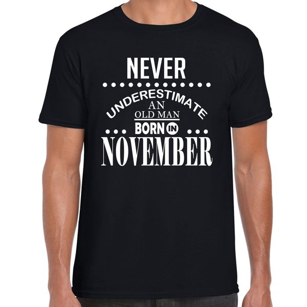 

лето 2019 100% хлопок печати mens лето o-neck никогда недооценка старик born в novembert рубашка компания tee