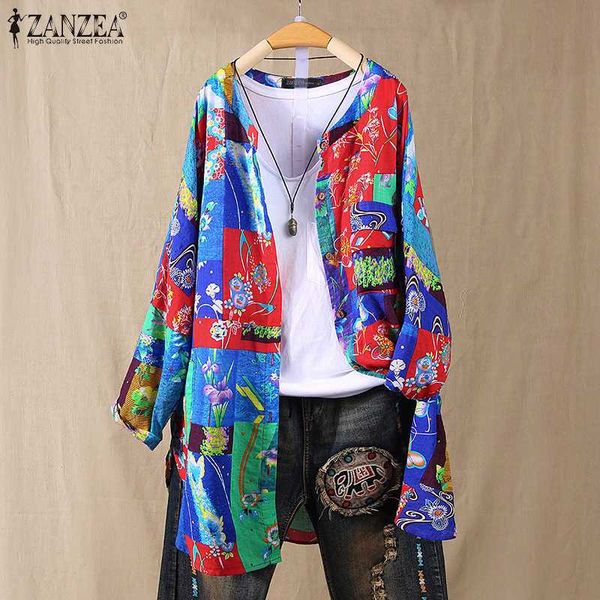 

women's blouses & shirts plus size women folk style floral print blouse zanzea autumn long sleeve button down shirt vintage cardigan lo, White