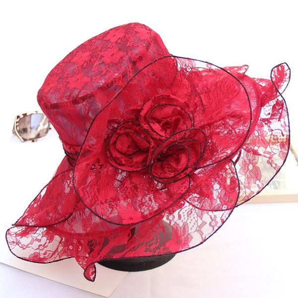

female foldable summer lace flower sunhat sunscreen fresh sweety dome korean mesh 4 colors elegant anniversary handmade, Blue;gray