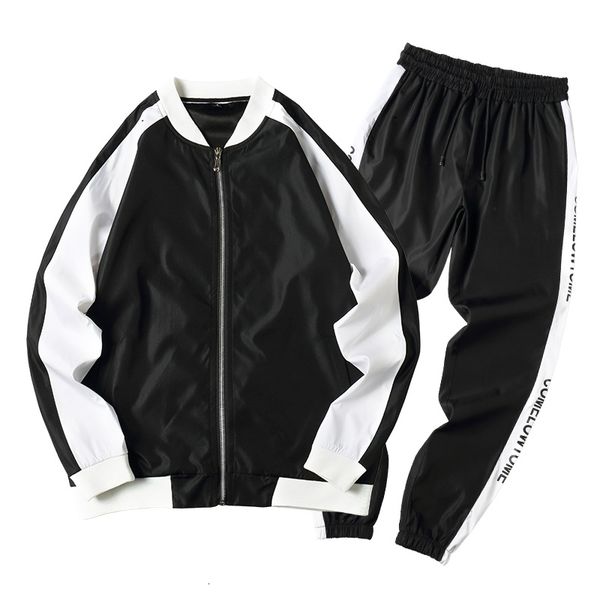 

spring new men casual zipper patchwork tracksuits 2020 mens hip hop streetwear sporting suit male jacket+pants loose sets, Gray