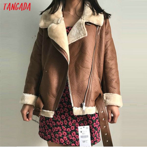 Jackets Tangada Women Beige Fur Faux Leather Jacket Coat With Belt Turn Down Collar Ladies 2019 Winter Thick Warm Oversized 5b01 From App003 128 9 Dhgate Com Jackets Tangada Women Beige Fur, Suede Jacket Faux Fur Coat Factory Womens