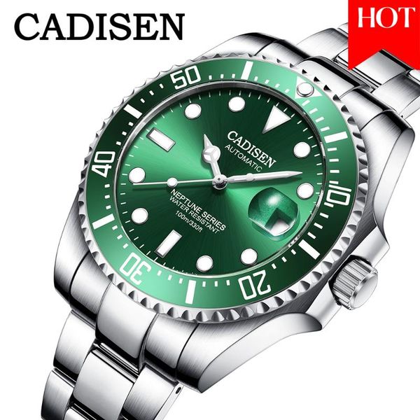 

new cadisen men watch resistant mechanical pilot waterproof 100m business sport watch horloges mannen relojes, Slivery;brown