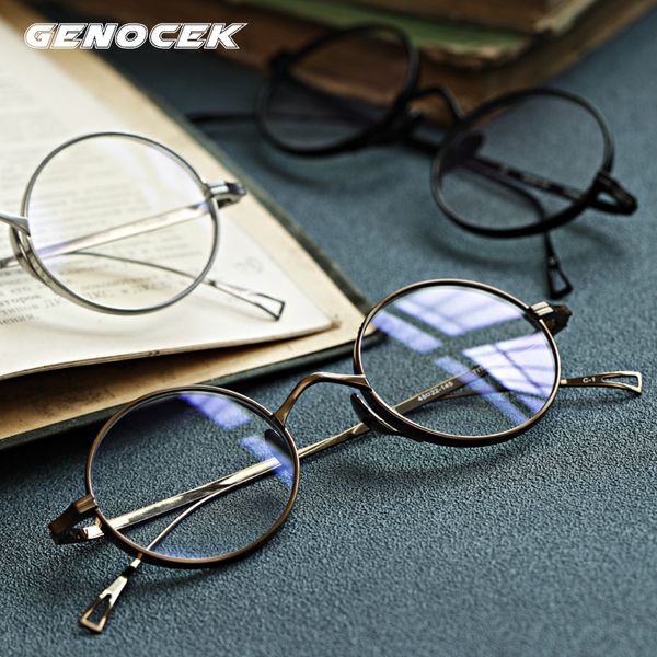 

fashion sunglasses frames vintage small round pure titanium glasses frame men women prescription myopia optical eyeglasses eyewear, Black