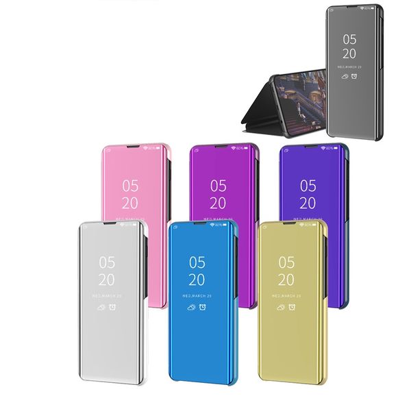 

smart leather flip stand mirror case for redmi note 7 clear view window cover phone kickstand flip plated case