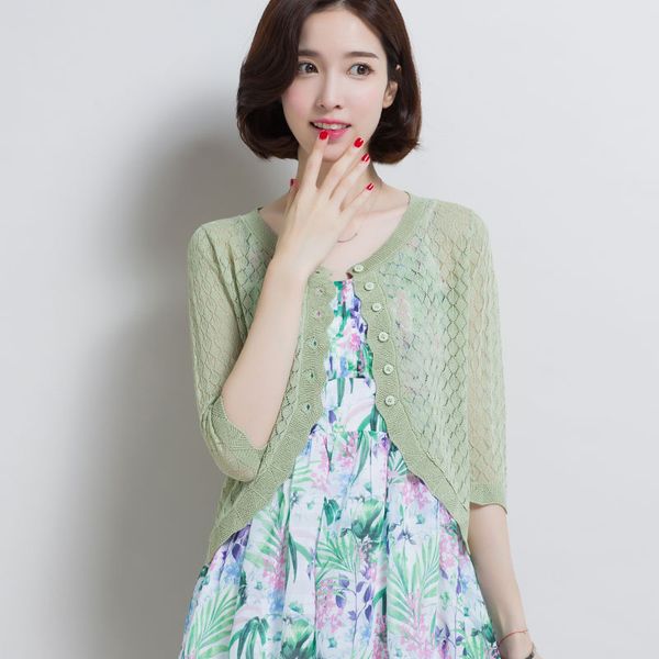 

summer and spring women's hollow out short knitwear female sun protection air conditioning knitted thin cardigan, White
