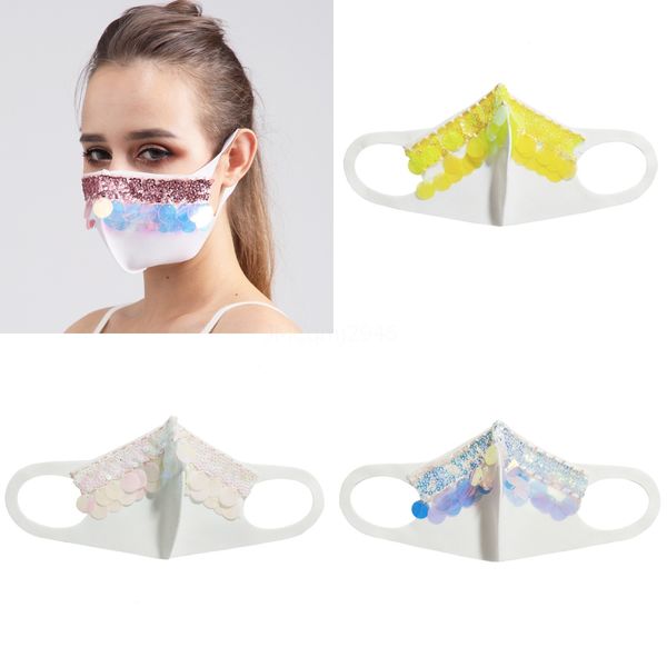 

summer sequins designer face mask sequined brand masks glitter washable double layers summer thin mouth cover cycling beach cool coverd72#38, Black